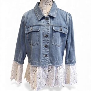 C&C California Denim Jacket with Lace Hem & Lace Cuffs – Size L